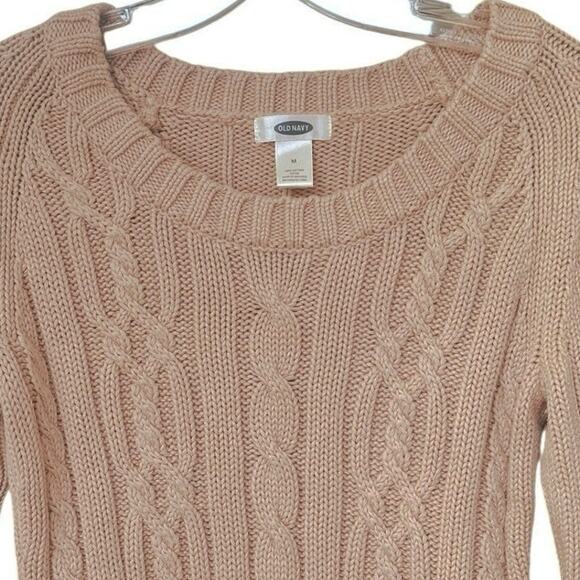 Vintage Old Navy Cable Knit Sweater 100% Cotton 3/4 Sleeves Size Medium Tan - Picture 3 of 15